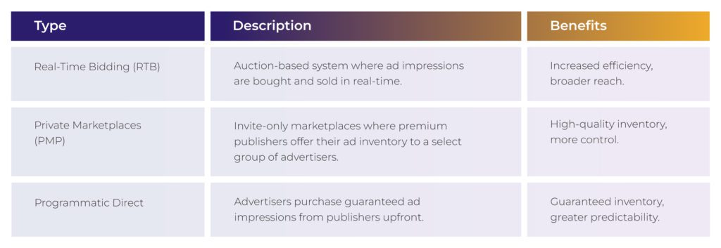 Programmatic Advertising Types, description and benefits from each one