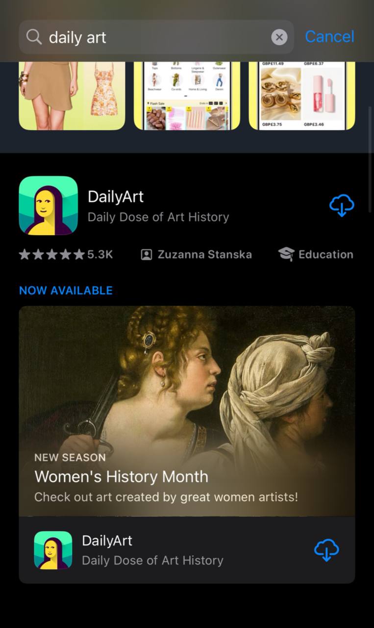 An example of the Daily Art app using spring events to promote their in-app content with In-app events.