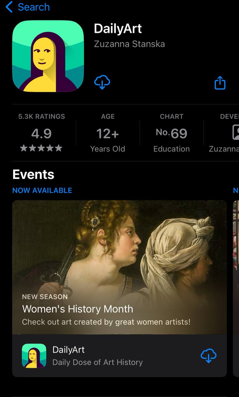 An example of the Daily Art app using spring events to promote their in-app content with In-app events. 